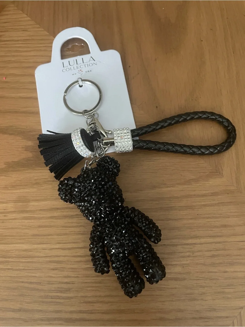Lulla Collection Black Crystal Bear Keychain Card Holder Accessory